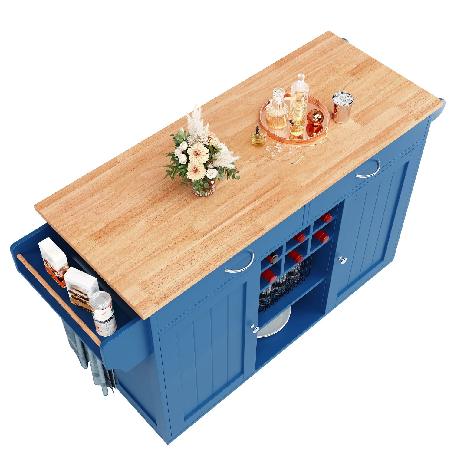 okwish Kücheninsel mit Speicherraum Multifunktion Küche 102x45x92cm Blau_9