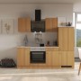 Flex-Well Classic Küchenzeile Nano 220 cm in Buche mit E-Geräten und Dunstabzugshaube.