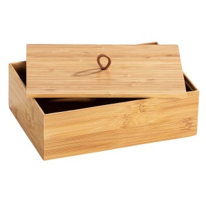 Braune Wenko Badbox Terra mit Deckel aus Bambus für Badutensilien und mehr.