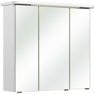 Pelipal Spiegelschrank, Weiß Glänzend, 75 cm breit, mit drei Spiegeltüren und Kranzbeleuchtung.