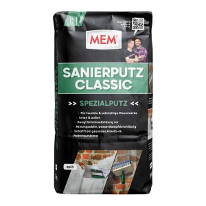 Sack MEM Sanierputz Classic, 25 kg, weiß. Spezialputz für feuchte und salzhaltige Mauerwerke.