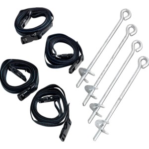 EXIT Trampolin Anker-Set, 4 Stück: Erdanker und Bänder zur sicheren Bodenbefestigung des Trampolins.