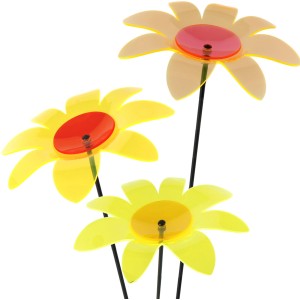 Deko-Gartenstecker Lichtspiel Margerite, bunte Acrylglas-Blüten auf schwarzen Stäben, 95cm hoch.