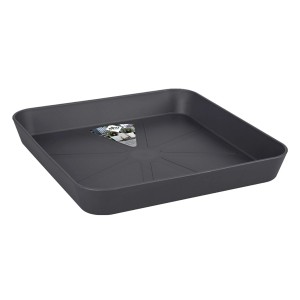 Quadratischer, anthrazitfarbener Elho Untersetzer Loft Urban, 28x27,5x4 cm, für Blumentöpfe.