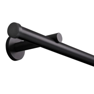 Schwarze Gardinenstange Innenlauf mit runder Kappe, Ø 20mm, Wandmontage. Modern für Vorhänge.