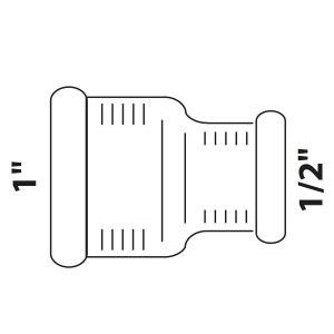 Abbildung einer blanken Kirchhoff Reduzier-Doppelmuffe 30,3 mm x 18,7 mm, ein Gewindefitting.