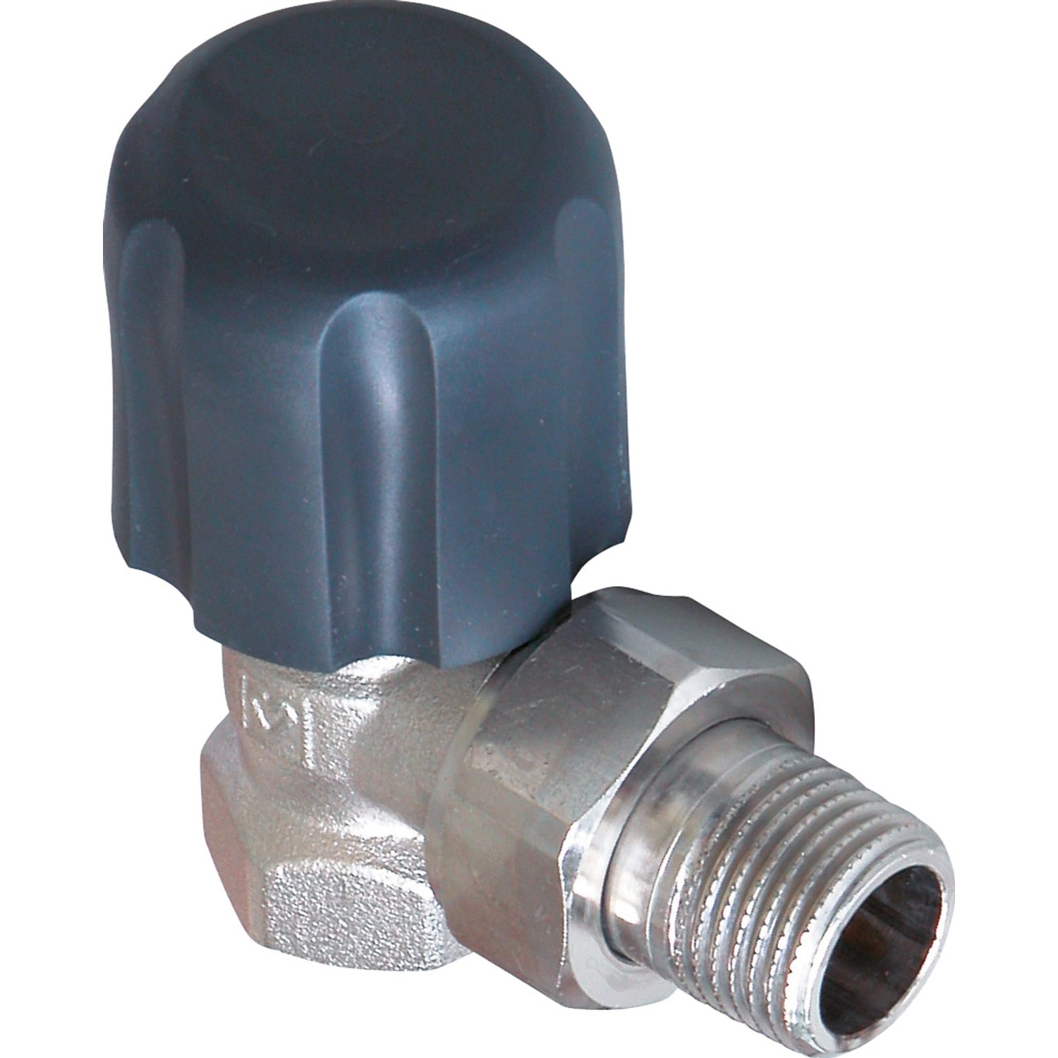 Herz Heizkörper-Regulierventil Eck, Rotguss vernickelt mit grauem Drehgriff, 20,95 mm (1/2 Zoll).