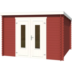 Lasita Holz-Gartenhaus Sacramento in Schwedenrot mit Doppeltür und Flachdach.