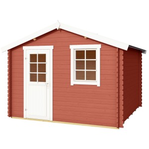 Lasita Holz-Gartenhaus Wels 3 in Schwedenrot mit Fenster und Tür.