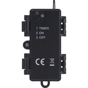 Schwarze Batteriebox mit Timer, An/Aus-Schalter für die LED-Weihnachtsdeko Zuckerstange. Flexible Steuerung der Beleuchtung.