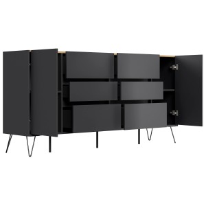 Posseik Sideboard Industrial R, 200 cm, Grafit Eiche, mit 6 Schubladen und 2 Türen.