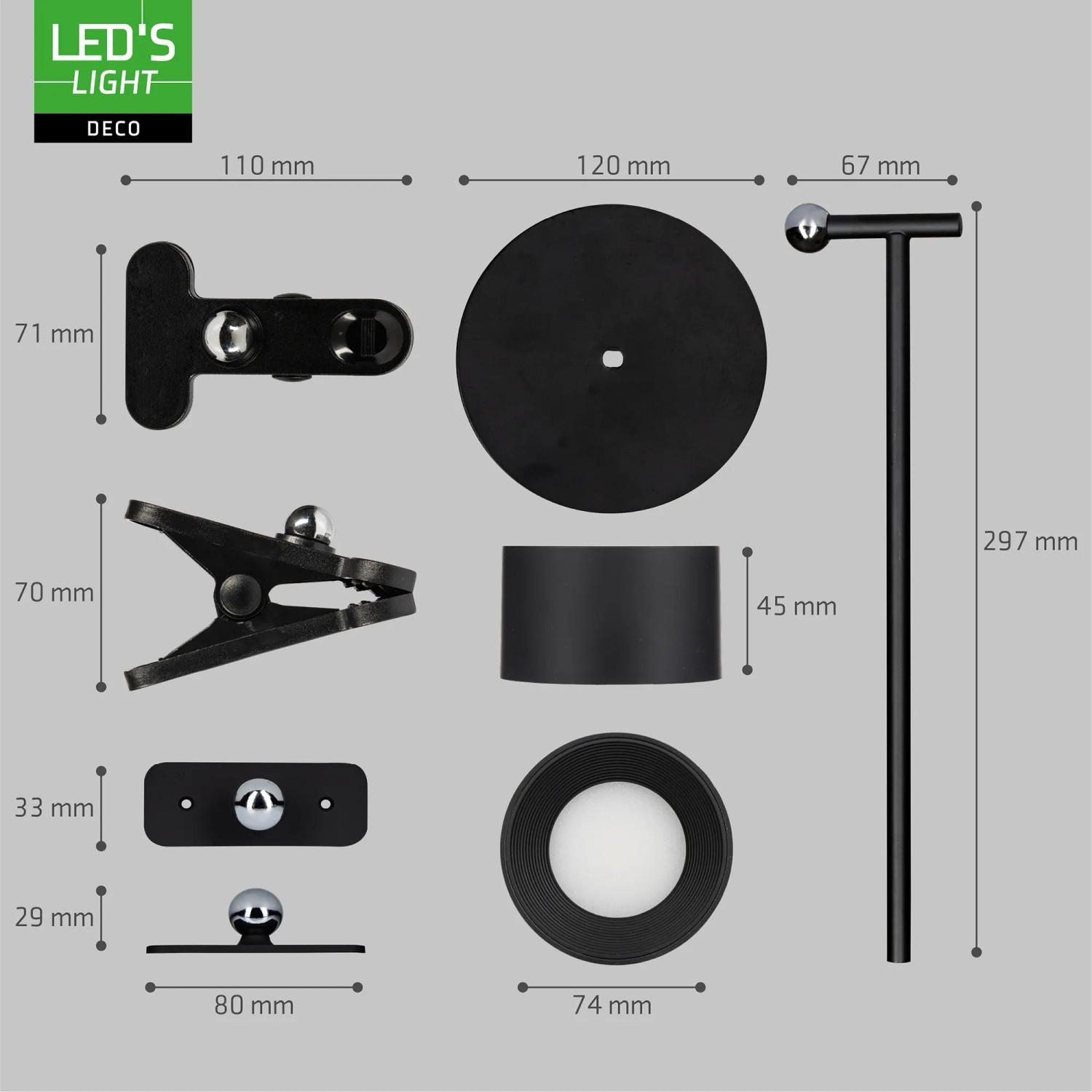 LED Tischlampe 3in1 mit magnetischen Sockeln, dimmbar, in Schwarz. Ideal als Schreibtischlampe.