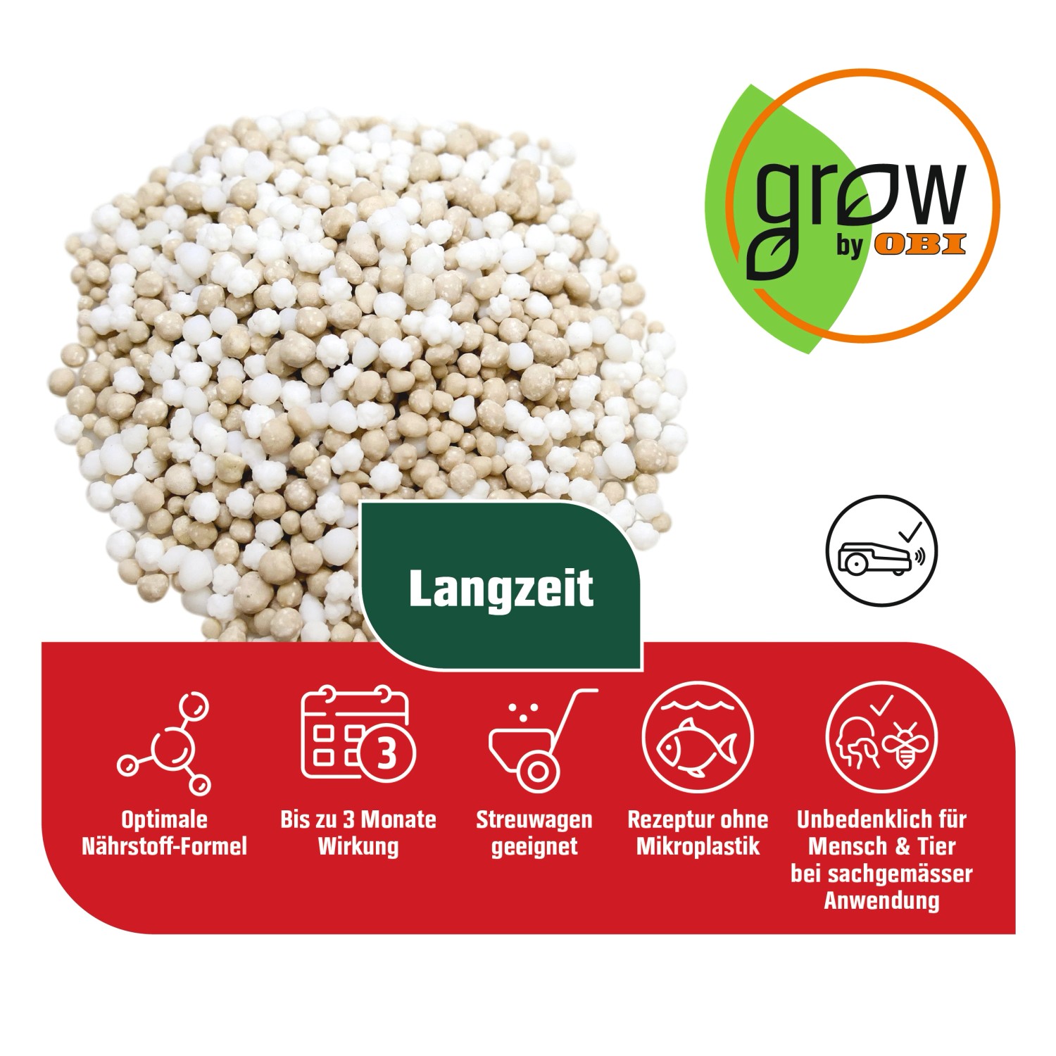 OBI Premium Langzeit-Rasendünger, 3 kg: Rasendünger-Granulat für bis zu 3 Monate, geeignet für Streuwagen.