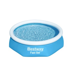 Blauer Bestway Fast Set Aufstellpool, Ø 244 cm, runder Quick-Up Pool mit Wasser.