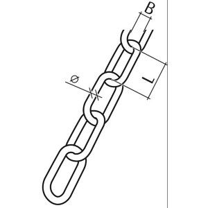 Technische Zeichnung einer Conacord Schweißkette Form C aus Stahl mit Maßen für Durchmesser, Länge und Breite der Kettenglieder.