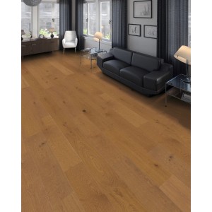 Verlegtes Living by Haro Parkett Eiche Caramel Landhausdiele im Wohnraum.