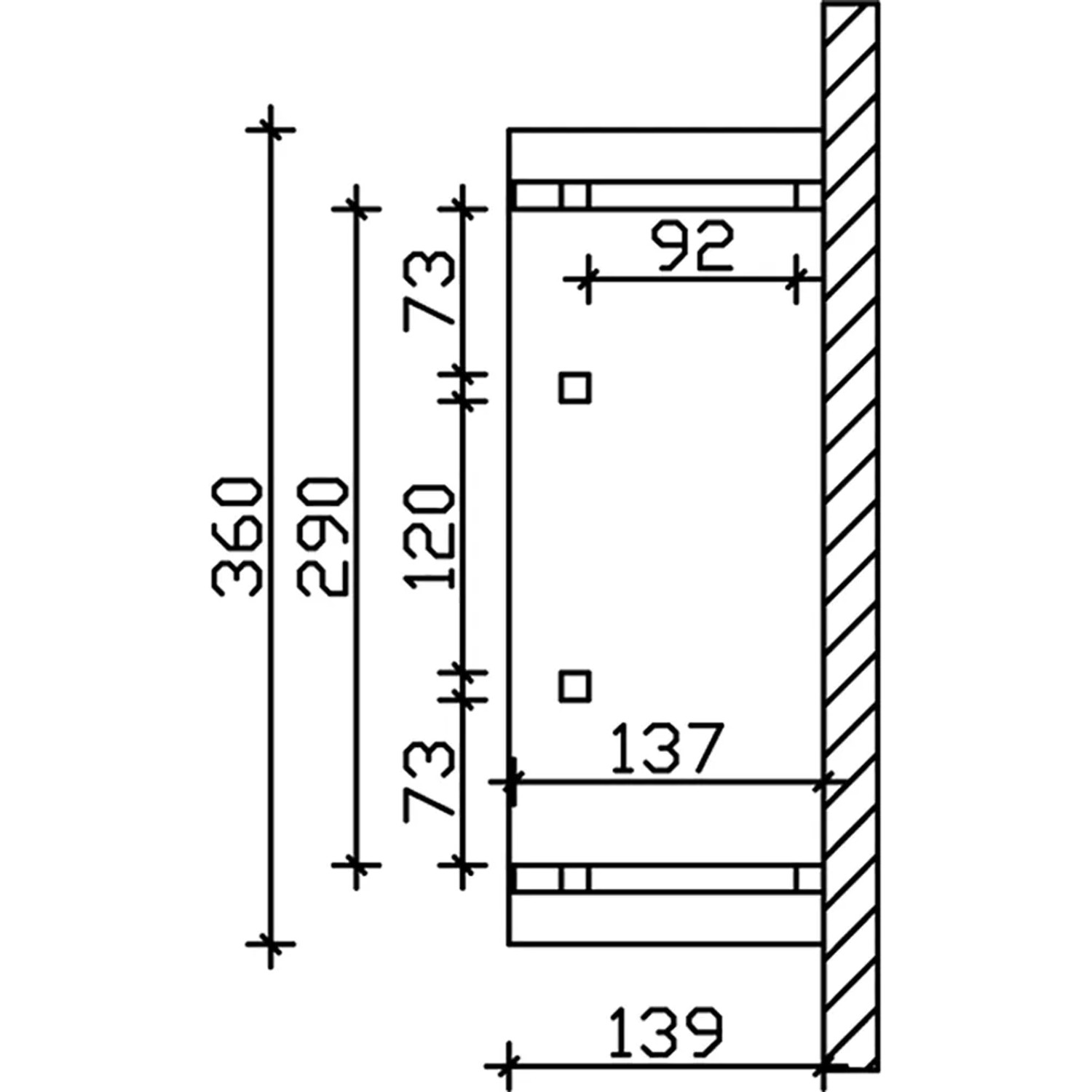 Technische Zeichnung: Skan Holz Haustür-Vordach Stralsund 5, Eiche hell lasiert, Maße 360x139 cm.