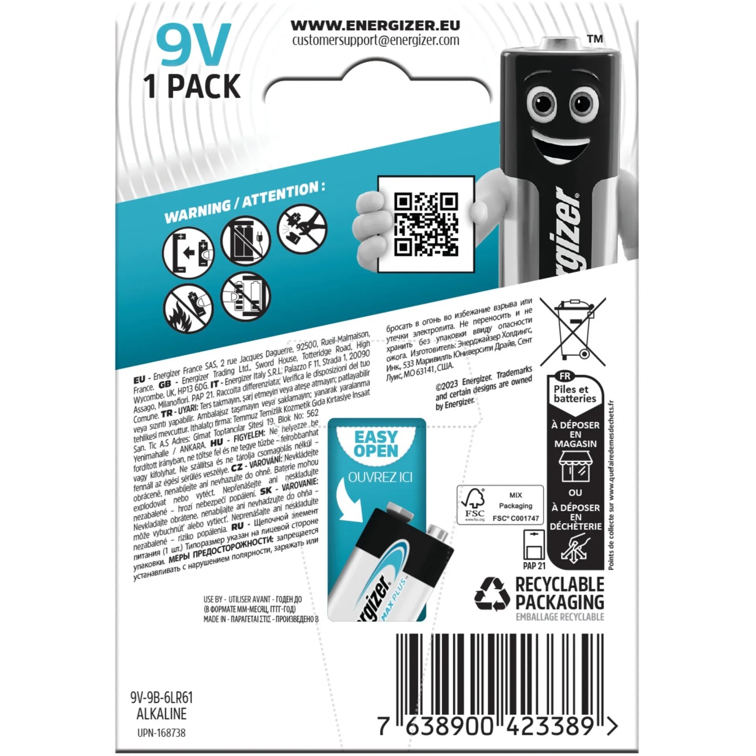Energizer Max Plus 9V Batterie, Alkaline E-Block für zuverlässige Energie.