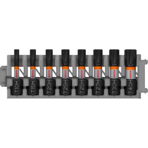 Bosch Bit-Set Torx Security Pro Impact, 8-teilig, verschiedene Größen im Halter.