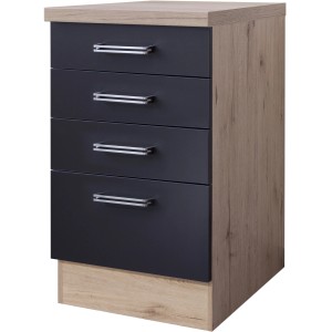 Flex-Well Unterschrank Lara, 50 cm, Anthrazit und San Remo Eiche Dekor mit 4 Schubladen.