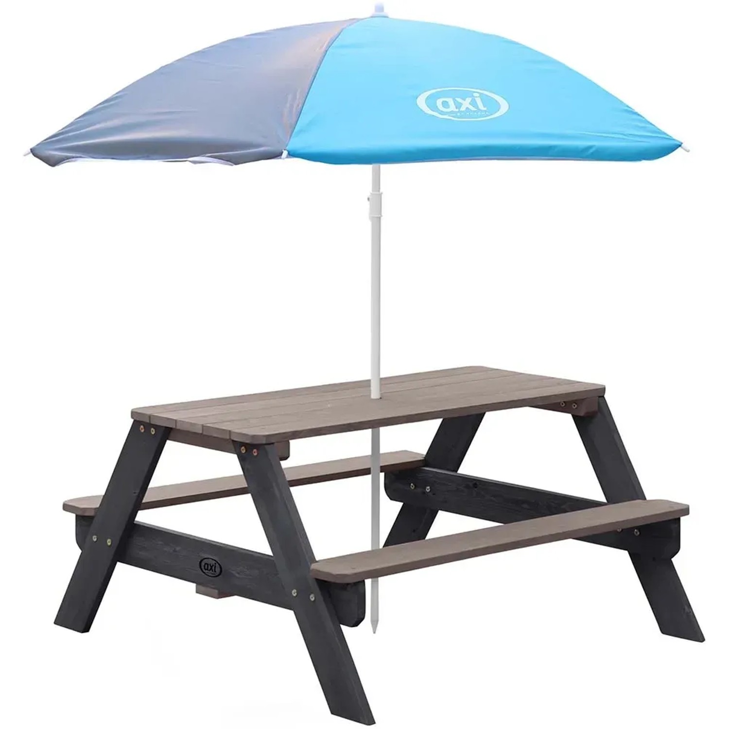 Axi Sonnenschirm, Ø 125 cm, grau-blau, für Spielgeräte und Picknicktische, mit Klickmechanismus.