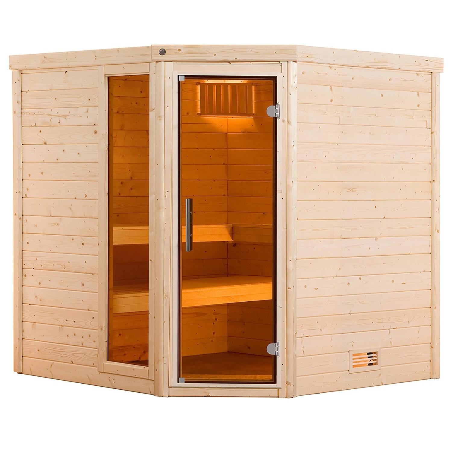 Weka Massivholzsauna Turku 1 Sparset mit Glastür und Fenster, Fichtenholz natur