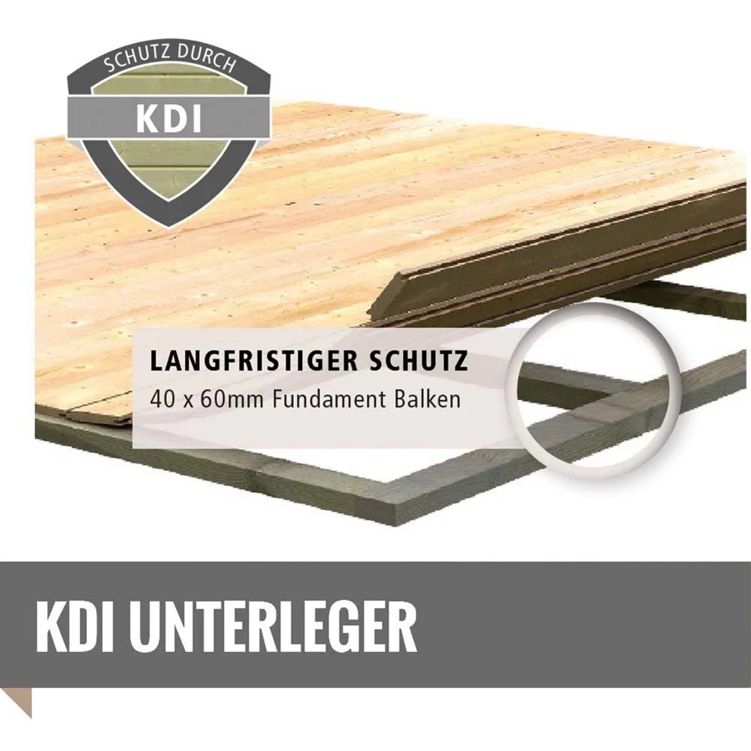 Fundamentbalken für Karibu Gartenhaus, KDI-Unterleger, 40x60mm, für langfristigen Schutz.