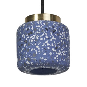 Blaue Ledvance Pendelleuchte Decor Terazzo Ball, 150 cm, Ø 10 cm. Terrazzo-Optik mit goldenem Detail.