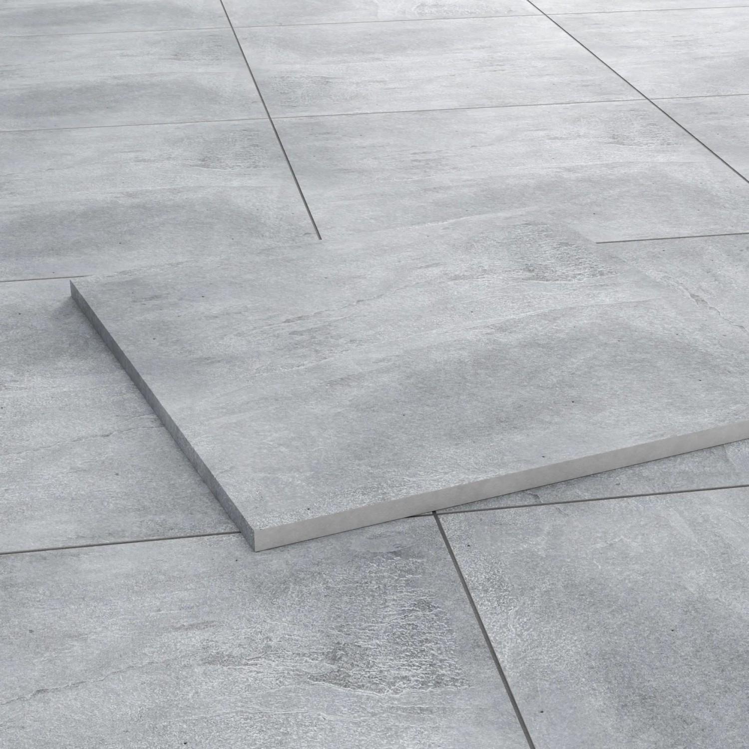 Terrassenplatte Feinsteinzeug Ardesia Ash, 60x60 cm, graue Steinoptik, ideal für Terrasse & Garten.