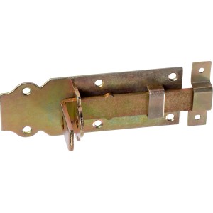 Gelb verzinkter Türschlossriegel, 140x45 mm, für Türen und Tore im Außenbereich.