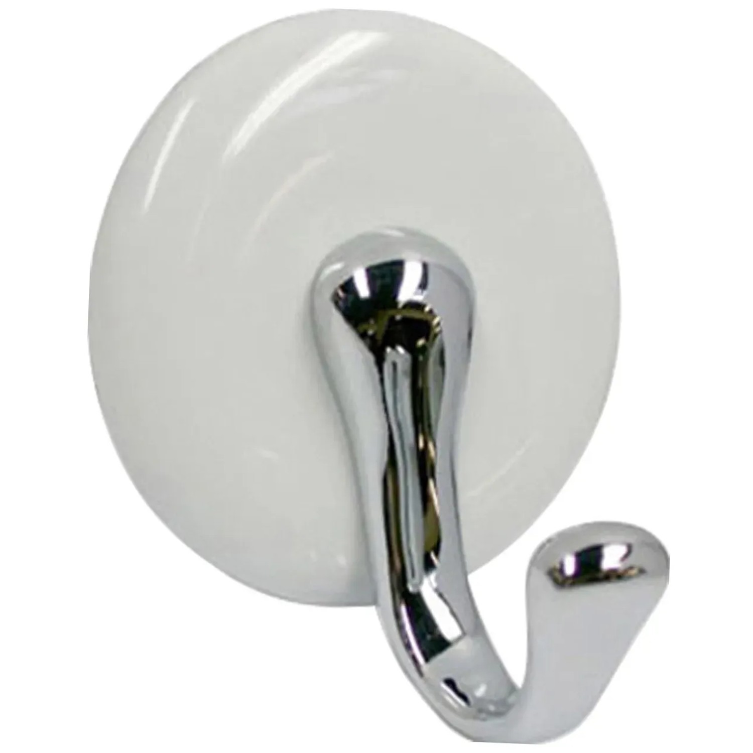 Weißer Porzellan Wandhaken SP68 mit glänzendem Metallbügel.