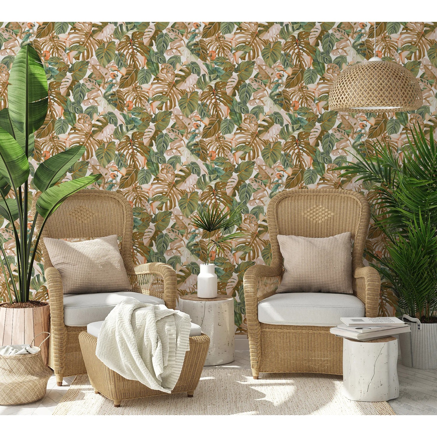 Marburg Vliestapete mit Blattmuster in Grün-Braun, florales Design für Wohnräume.