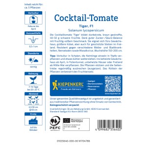Kiepenkerl Tomaten Tiger F1-Hybride: Samenpackung mit Infos zu Aussaat, Ernte und Eigenschaften.