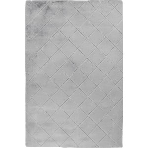 Silberner Lalee Teppich Impulse, 80x150 cm, mit gestepptem Rautenmuster und weicher Kaninchenfell-Haptik.