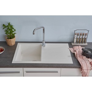 Respekta Einbauspüle Mineralite Houston, 80x50 cm, Weiß. Spüle mit Abtropffläche für 50 cm Unterschränke.