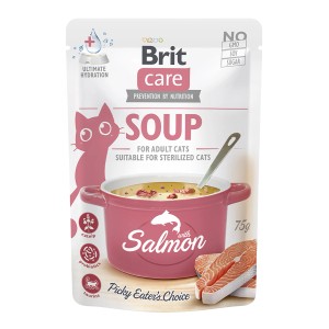 Brit Care Katzen-Ergänzungsfutter Soup Salmon, getreidefreie Lachssuppe für sterilisierte Katzen, 75g.