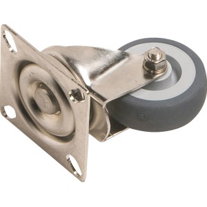 Apparate-Lenkrolle, Edelstahl, Ø 50 mm, 40 kg Traglast. Rolle mit Platte für Möbel und Geräte.