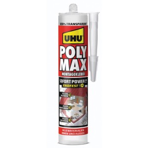UHU Poly Max Montagekleber Sofort Power Transparent, 300g Kartusche mit Aufsatz.