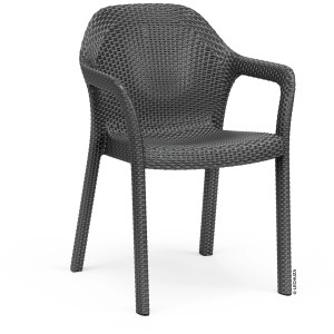 Lechuza Essstuhl in Granit mit Flechtstruktur, ideal für den Garten.