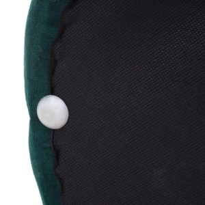 Detailaufnahme Unterseite: Dunkelgrüner Samt Hocker mit Fußbodenschoner.