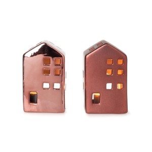 Weihnachts-Deko Teelichthaus Porzellan 9 cm Dunkelrot 2-fach Sortiert