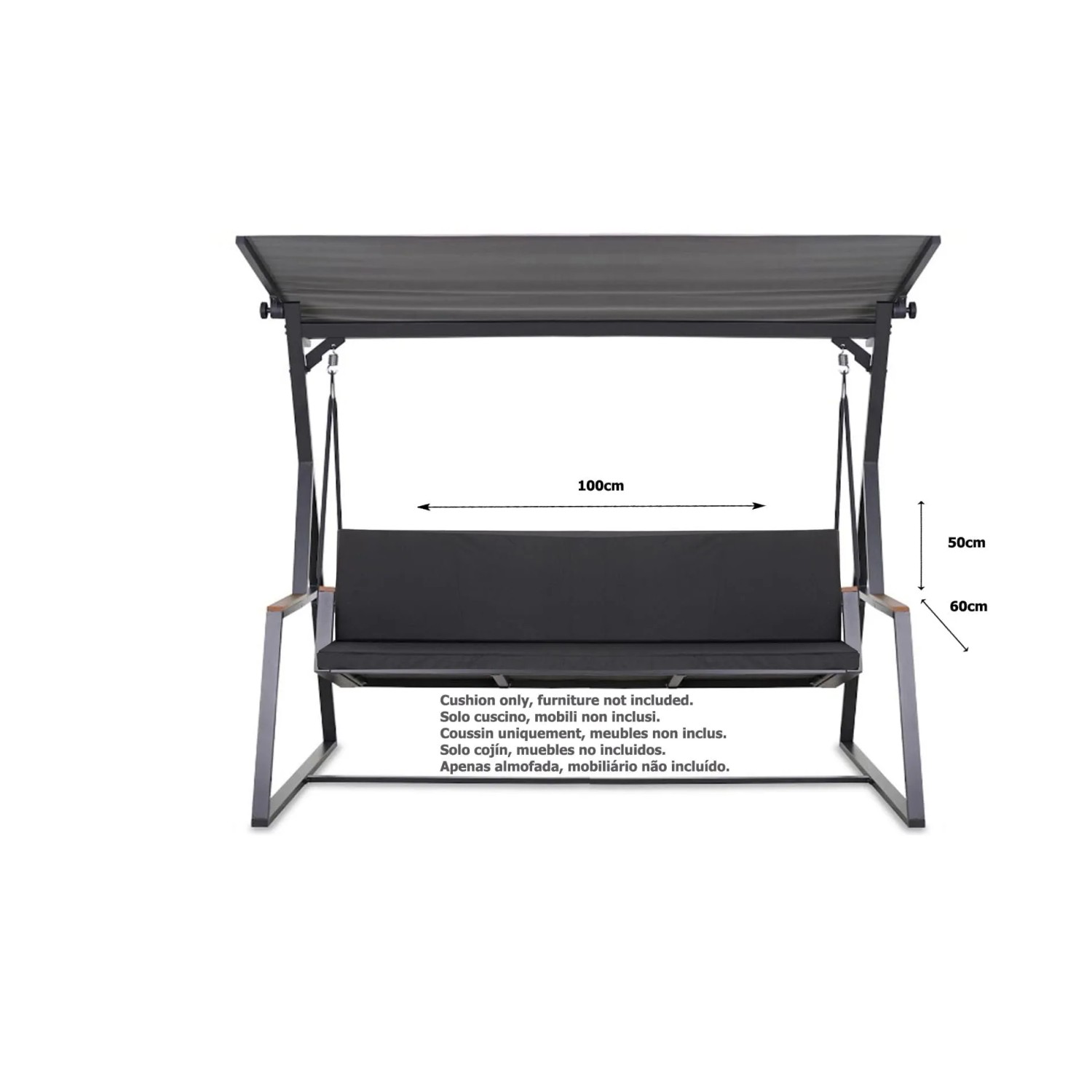 Schwarzes Setgarden Kissen für Hollywoodschaukel, 100x60x50x7cm, für 2-Sitzer Schaukel.