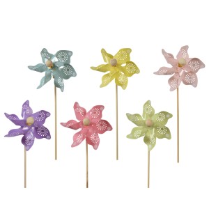 Farbenfrohe Decoris Windmühlen aus Kunststoff, 6-fach sortiert für Indoor/Outdoor.