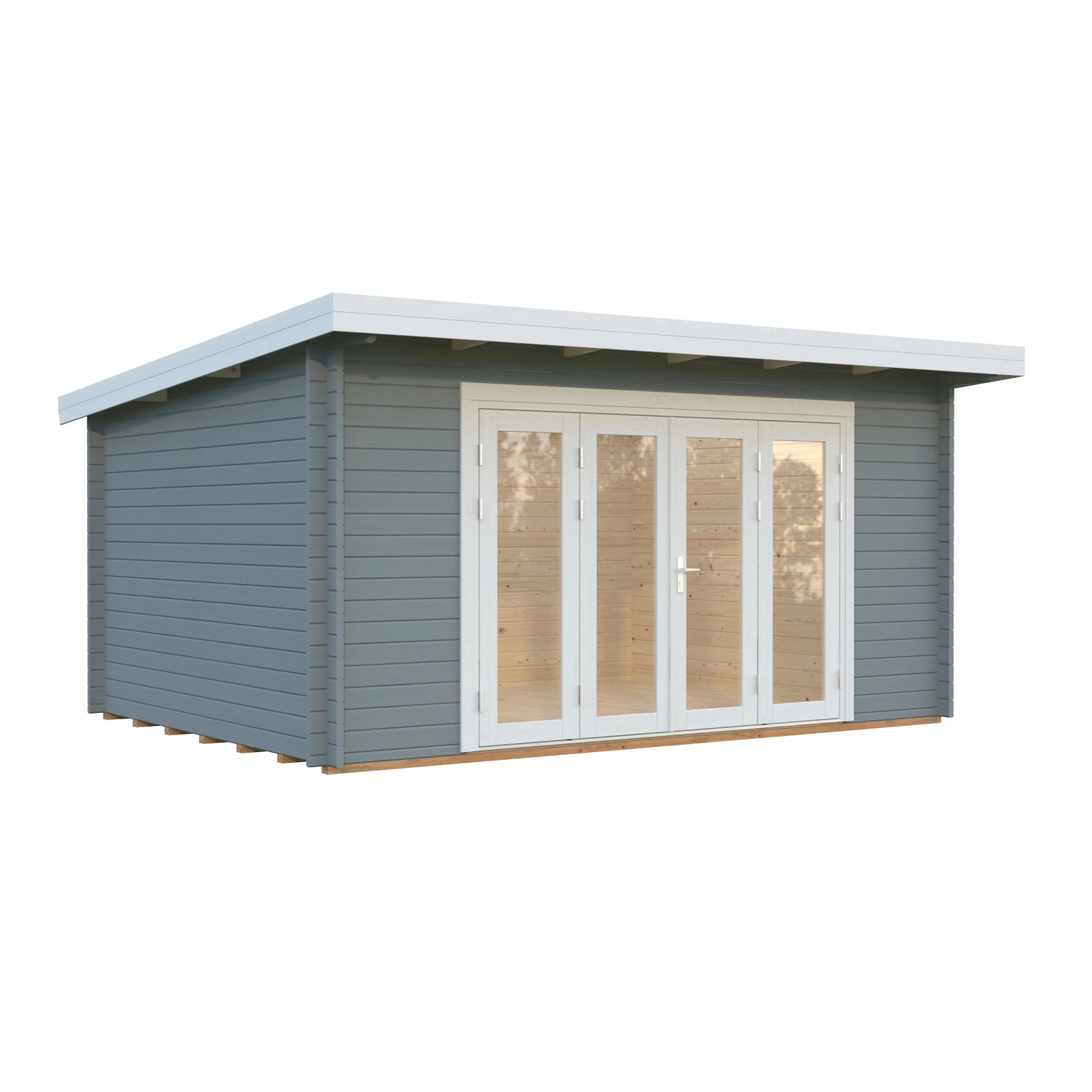 Palmako Gartenhaus Lea, 450x330 cm, grau-weiß lackiert, mit Doppelfalttür.