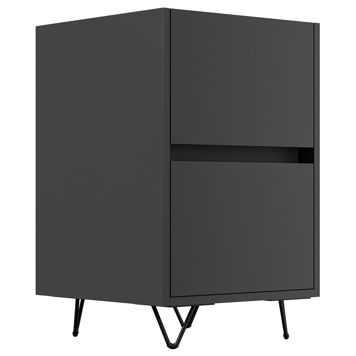 Posseik Nachttisch Industrial A, 40 cm, Grafit mit 2 Schubladen und Metallfüßen.