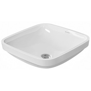 Weißes Duravit DuraStyle Einbauwaschbecken, 40 cm, quadratisch mit abgerundeten Ecken.