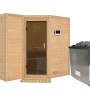 Karibu Sauna Steena 2 aus Fichte mit Ofen und externer Steuerung. Massivholzsauna mit Glastür.
