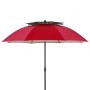 Roter Doppler Strandschirm Windprofi Neo 200 mit Windventil und Fiberglas-Streben.