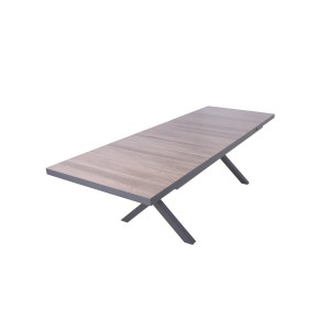 Ausziehbarer Gartentisch Braun-Grau (100x200 cm) von Garden Pleasure mit Aluminiumgestell und Keramikplatte.