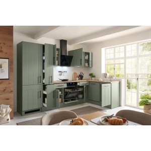 Respekta Winkelküche Anton Landhaus Schilfgrün 310 cm mit Induktionskochfeld